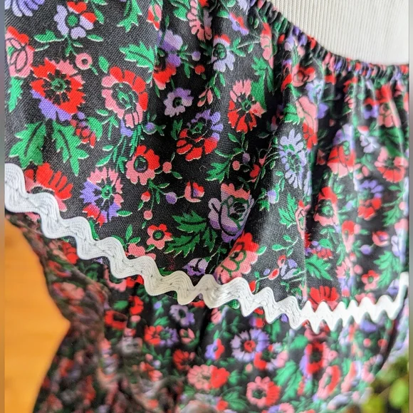 Vintage 1970s Pink Purple On Black Floral Ruffle Collar Prairie Dress M/L Retro - Picture 2 of 3